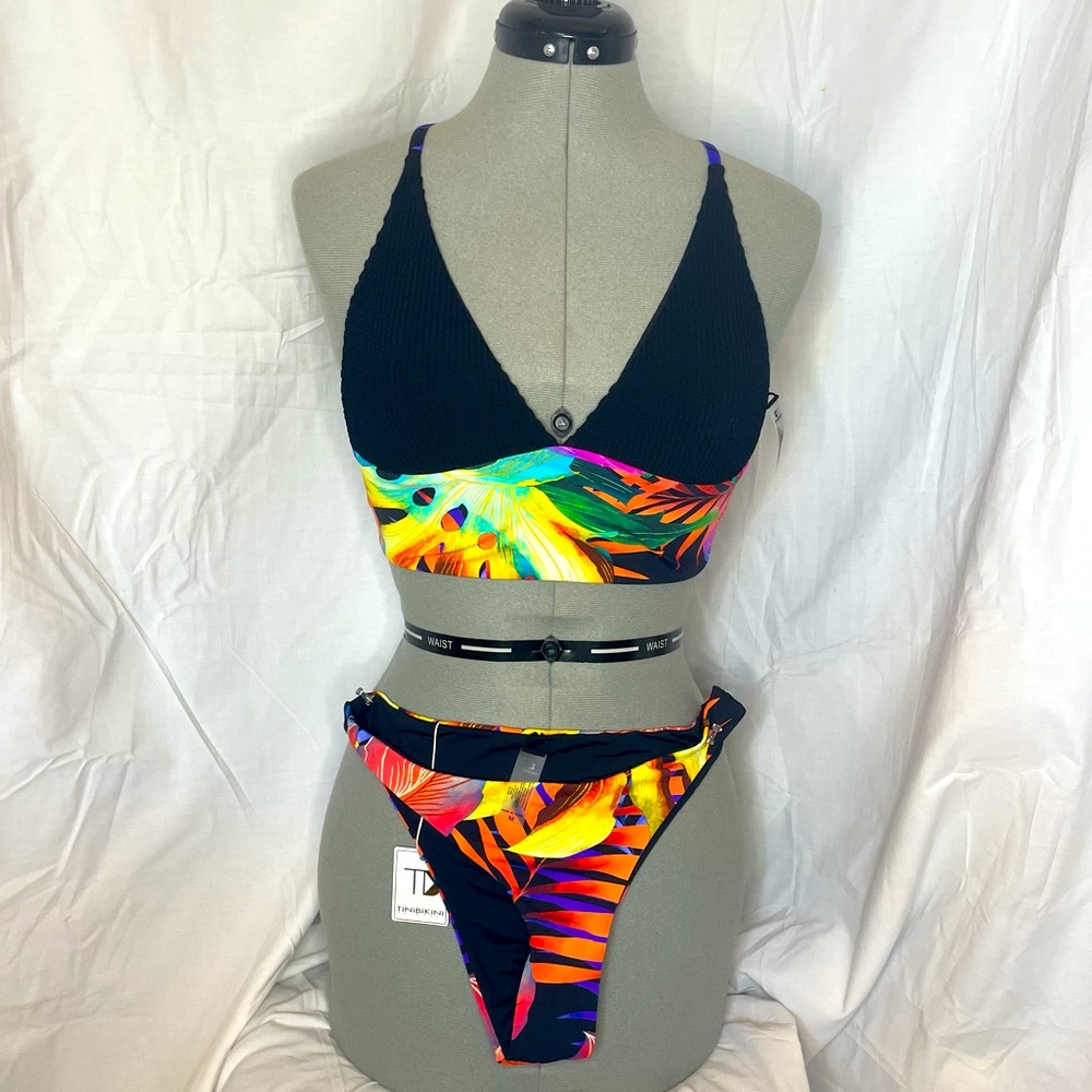 Black and Tropical Bikini NWT